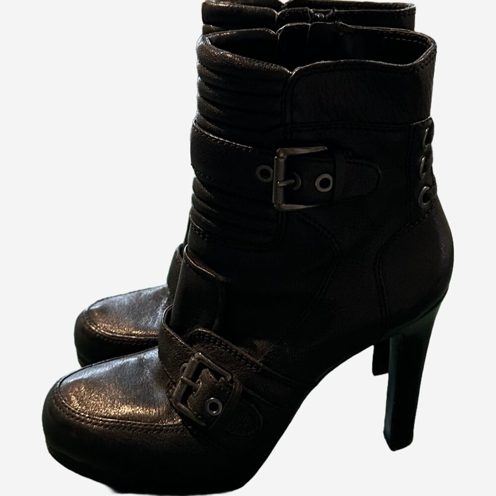 Nine West Black Heeled Moto Ankle Booties